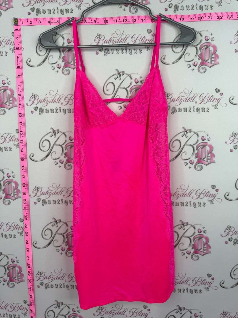 La SENZA neon lace y2k sexy rare Hot Pink Lace-Trim Slip Chemise